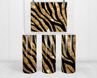 Black and Gold Zebra 20 oz insulated tumbler with lid and straw - Sew Lucky Embroidery