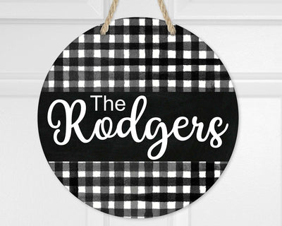 Black Buffalo Plaid Personalized Door Hanger