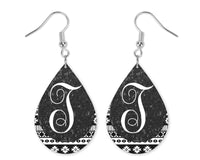 Black Glitter and Tribal Personalized Teardrop Earrings