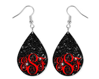 Black Glitter Personalized Teardrop Earrings