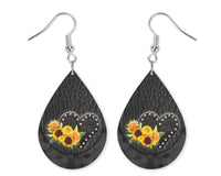 Black Heart and Sunflowers Teardrop Earrings - Sew Lucky Embroidery