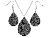 Black Lace Teardrop Earrings and Necklace Set - Sew Lucky Embroidery