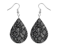 Black Lace Teardrop Earrings - Sew Lucky Embroidery