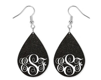 Black Leather Personalized Teardrop Earrings