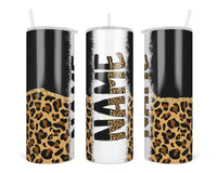 Black Leopard Personalized 20oz Insulated Tumbler with Lid and Straw - Sew Lucky Embroidery