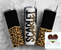 Black Leopard Personalized 20oz Insulated Tumbler with Lid and Straw - Sew Lucky Embroidery