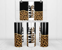 Black Leopard Personalized 20oz Insulated Tumbler with Lid and Straw - Sew Lucky Embroidery