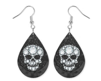 Black or Maroon Diamond Skull Teardrop Earrings - Sew Lucky Embroidery