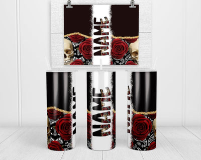 Black Skull and Roses Personalized 20oz Insulated Tumbler with Lid and Straw