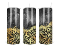 Black Watercolor Gold Leopard 20 oz insulated tumbler with lid and straw - Sew Lucky Embroidery