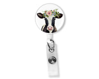Black and White Cow Badge Reel - Sew Lucky Embroidery