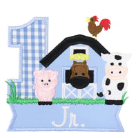 Blue Barn Birthday Number Personalized Sew or Iron on Embroidered Patch - Sew Lucky Embroidery