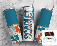 Blue Daisy Personalized 20oz Insulated Tumbler with Lid and Straw - Sew Lucky Embroidery