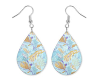 Blue Feathers Teardrop Earrings