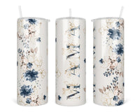 Blue Floral Mama 20 oz insulated tumbler with lid and straw - Sew Lucky Embroidery