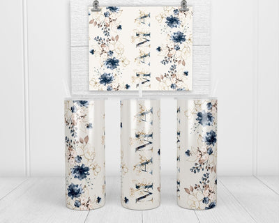 Blue Floral Mama 20 oz insulated tumbler with lid and straw