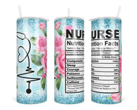 Blue Nurse Nutrition Facts 20 oz insulated tumbler with lid and straw - Sew Lucky Embroidery