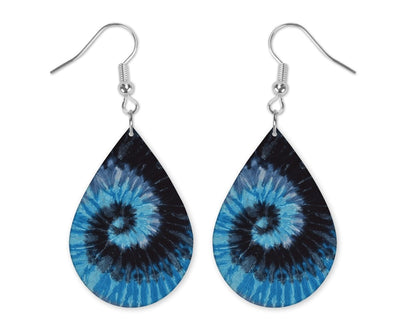 Blue Ocean Tie Dye Handmade Wood Earrings