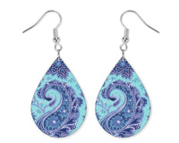 Blue Paisley Teardrop Earrings