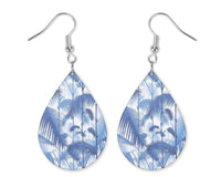 Blue Palm Tree Teardrop Earrings