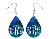 Blue Sparkle Personalized Teardrop Earrings