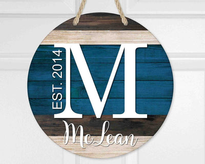 Blue Striped Personalized Door Hanger