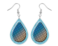 Blue Stripes and Glitter Teardrop Earrings