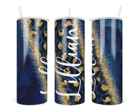 Blue with Leopard Glitter Personalized 20 oz insulated tumbler - Sew Lucky Embroidery