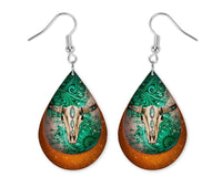 Boho Bull Skull Teardrop Earrings - Sew Lucky Embroidery