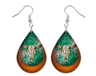 Boho Bull Skull Teardrop Earrings