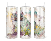 Boho Cat 20 oz insulated tumbler with lid and straw - Sew Lucky Embroidery