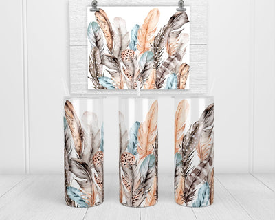 Boho Feathers 20 oz insulated tumbler with lid and straw