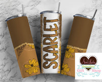 Boho Floral Personalized 20oz Insulated Tumbler with Lid and Straw - Sew Lucky Embroidery