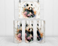 Boho Panda 20 oz insulated tumbler with lid and straw - Sew Lucky Embroidery