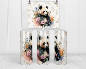 Boho Panda 20 oz insulated tumbler with lid and straw - Sew Lucky Embroidery