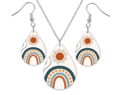 Boho Rainbow Sun Teardrop Earrings and Necklace Set