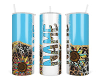 Boho Sunflower Animal Print 20 oz insulated tumbler with lid and straw - Sew Lucky Embroidery