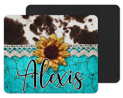 Boho Cow Print Personalized Mouse Pad