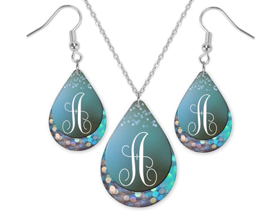 Bokeh Marquee Monogrammed Teardrop Earrings and Necklace Set