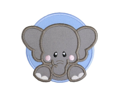 Boy Baby Elephant Blue Circle Sew on or Iron on Embroidered Patch