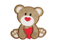 Boy Bear with Heart Valentine Sew or Iron on Patch - Sew Lucky Embroidery