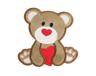 Boy Bear with Heart Sew or Iron on Embroidered Patch