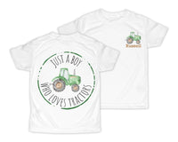 Boy Who Loves Tractors Personalized Short or Long Sleeves Shirt - Sew Lucky Embroidery