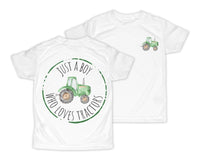 Boy Who Loves Tractors Personalized Short or Long Sleeves Shirt - Sew Lucky Embroidery