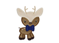 Boy Deer Buck with Blue Bow Tie Sew or Iron on Patch - Sew Lucky Embroidery