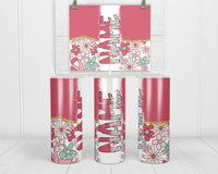 Breast Cancer Floral Personalized 20oz Insulated Tumbler with Lid and Straw - Sew Lucky Embroidery