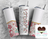 Breast Cancer White Personalized 20oz Insulated Tumbler with Lid and Straw - Sew Lucky Embroidery