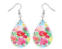 Bright Colorful Floral Teardrop Earrings