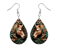 Bronze and Emerald Horse Earrings and Necklace Set - Sew Lucky Embroidery