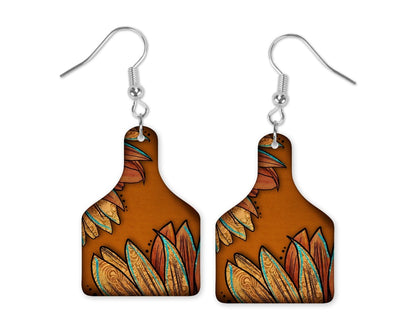 Bronze Floral Cow Tag Earrings